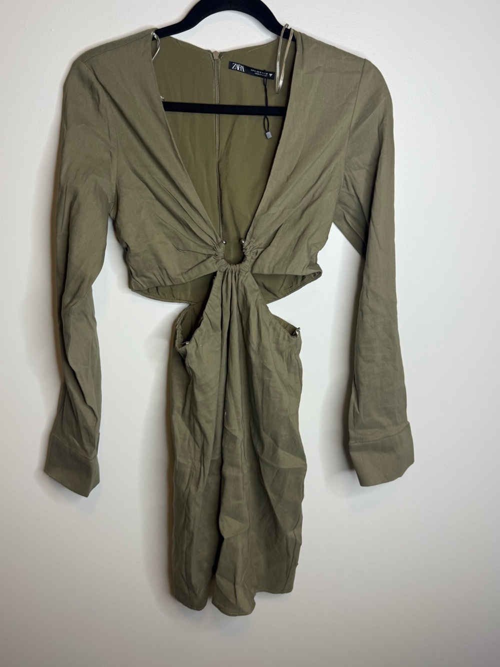 Zara Olive Long Sleeve Cutout Mini Dress size small